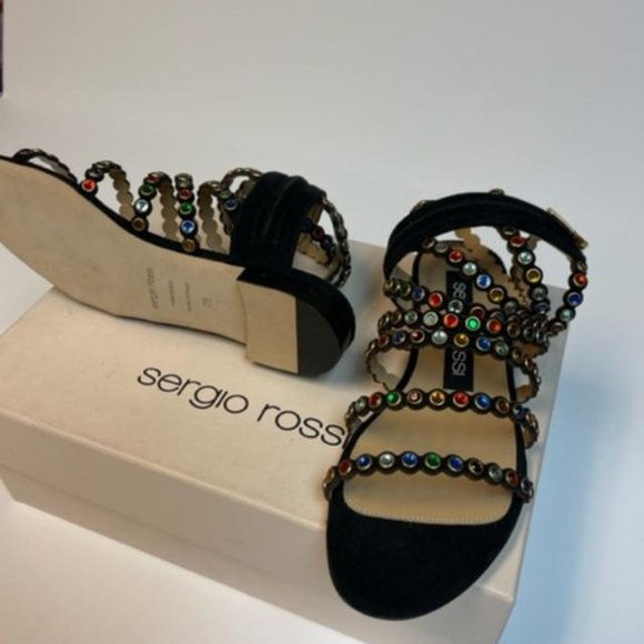 SERGIO ROSSI GLADIATOR SANDALS ADORNED WITH GLASS STONES SIZE 36/ 6 - Picture 4 of 8